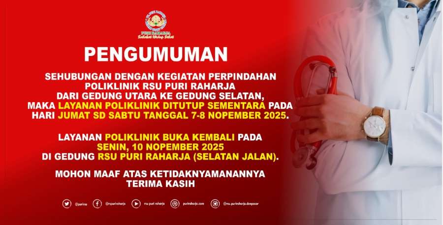 PENGUMUMAN PERPINDAHAN POLIKLINIK RSU PURI RAHARJA